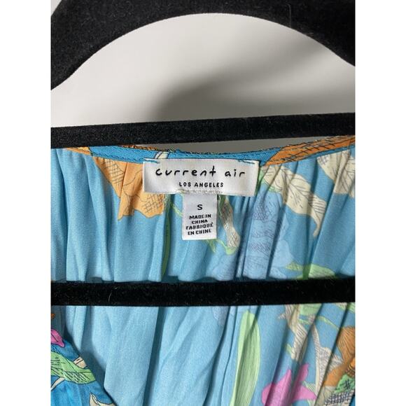 Current Air Sereia Botanical Motif Pleated Midi Dress Women's Small Blue Floral - Picture 3 of 6